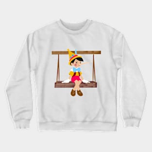 Pinocchio sitting on a swing bench. Crewneck Sweatshirt